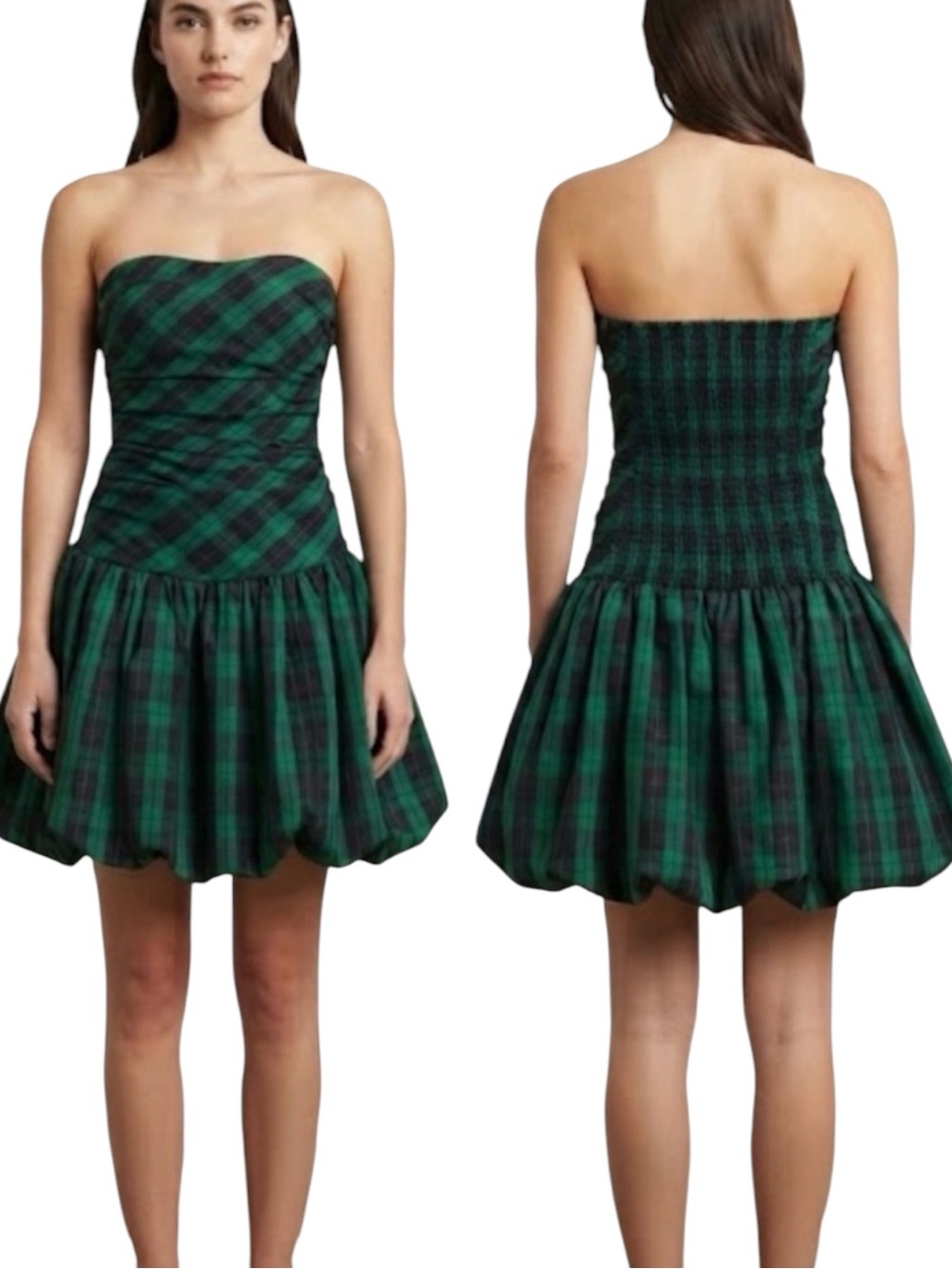 Luella Bartley x Target Plaid Strapless Bubble Dress Sz 7 Green Navy Mini NWOT